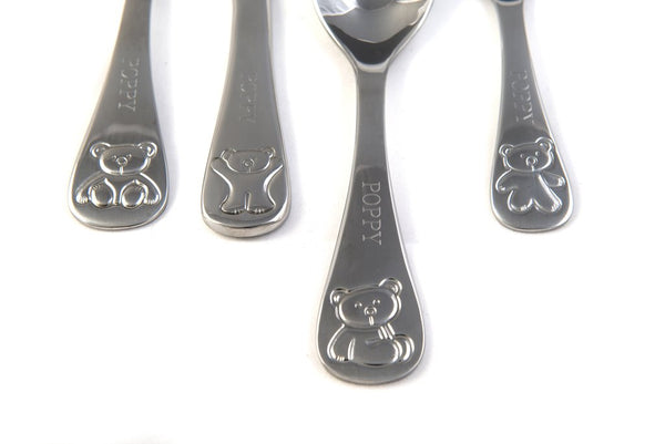 Children's Personalised Engraved Teddy Bear Cutlery Set Free Delivery