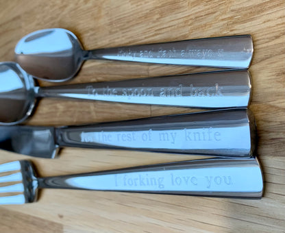 Personalised Engraved Adult Cutlery Set 18/10 Stainless Steel Anniversary Birthday Christmas Retirement Gift As Used By Vernon Kay