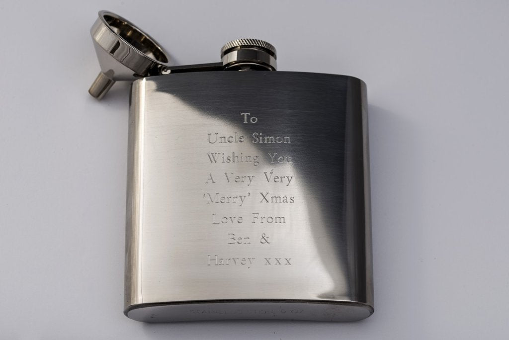 Personalised Engraved Hip Flask 6 floz Free Delivery